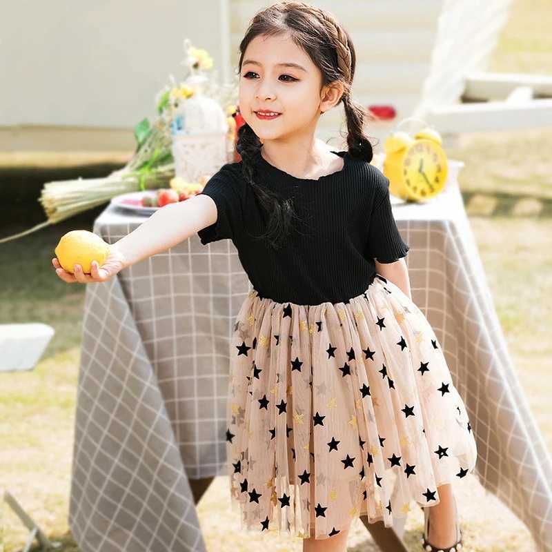 Mädchenkleider Mädchen Kleid Sommer Casual Fashion Childrens Geburtstag Stars Gaze Puffy Prinzessin Kleid für 1-7 Jahre alte Kinderparty Elegancel2405