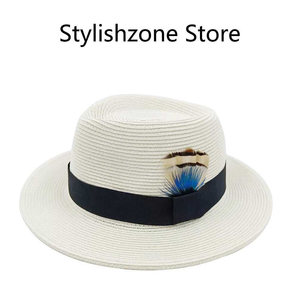 Nouveau chapeau de paille doux panaméen naturel adapté aux hommes Femmes d'été / hommes étroites Brown Beach Sun Hat UV Résistant Fedora Birthday Gift J240506