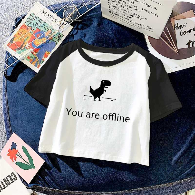 Dames T-shirt Nieuwe mode Harajuku Sexy korte mouwen T-shirt dames slanke pasvorm snijden toplichaam t-shirt kawaii cartoon dinosaurus grafische t-shirtl2405