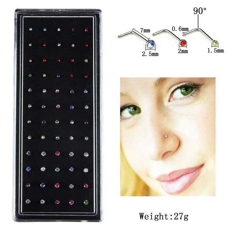 Body Arts 40/Set Fashion Crystal C Shape Nose Ring Rostfritt stål Multicolor Bend Nose Stud för kvinnor ARO NARIZ Anneau Nez Piercing D240503