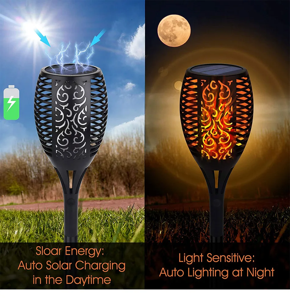 33/96 LED Outdoor Solar Flame Lamp Torch Light Safety Waterdicht licht flikkeringslichten voor terrastuin Decor Automatisch op schemering