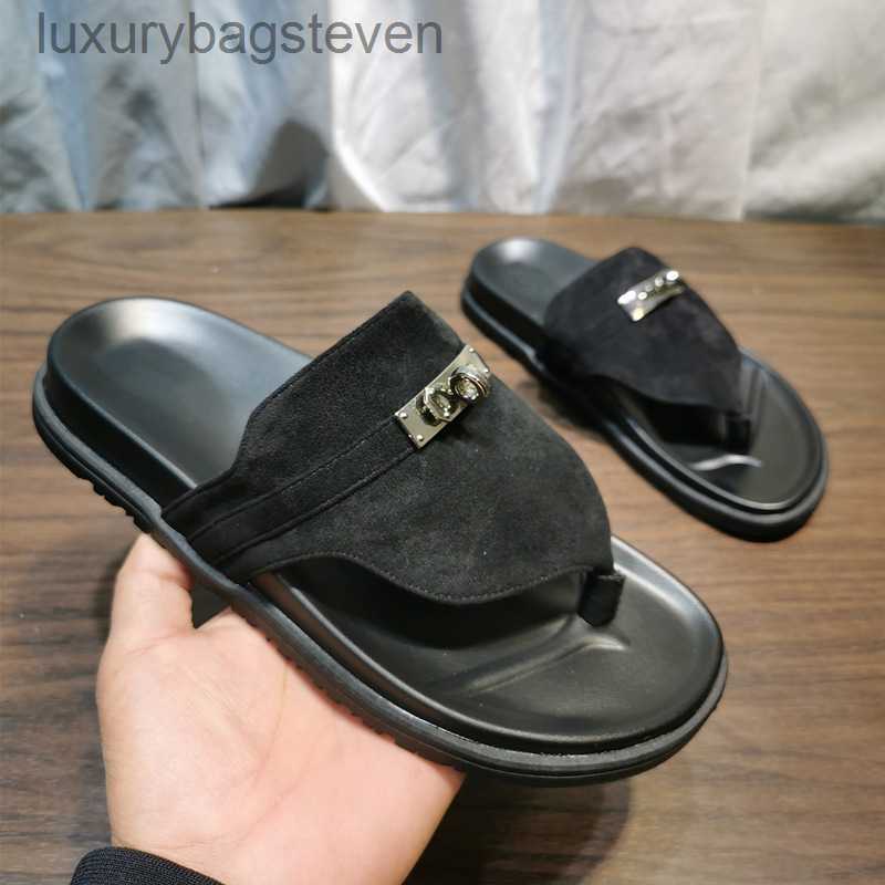 Fashion Original H Splippers de créateurs 2024 Spring Suede Casual Shoes Herringbone Breatch Flat Bottom Panters avec 1: 1 Logo de la marque