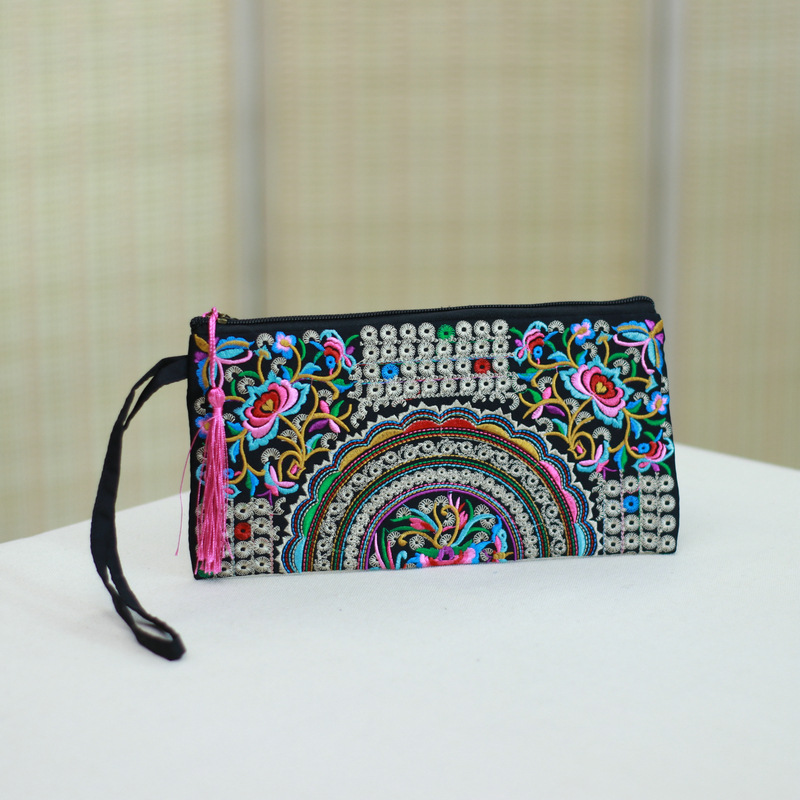 DHLCoin Purses National Style Embroidery Retro Cotton Phone Long Wallet For Women Mix Color