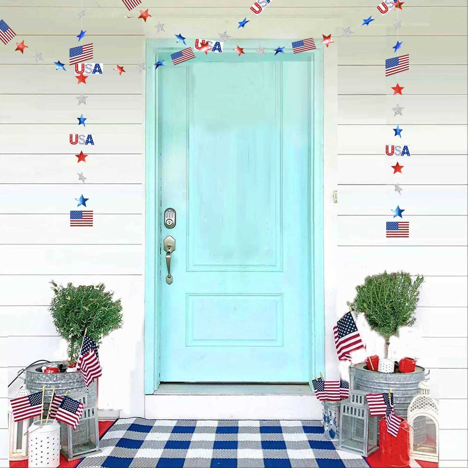 Banner Flags Red Blue Silver Twinkle Star Star USA Flags Garland Paper Streamer 4e 4 juillet America Independent Day Celebration Decor Party