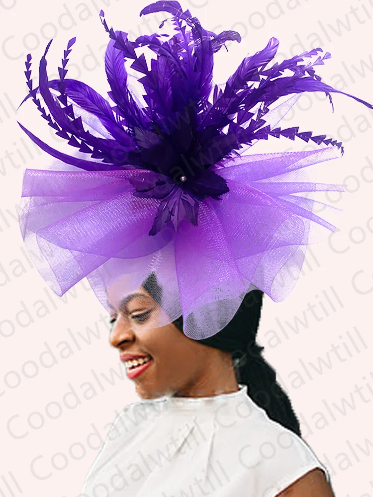 Kentucky Derby Big Affintor Hat Women Wedding Elegante pillola piume Cappuggente Royal Party Washing Ladies Evening Church Chapeau Chapeau