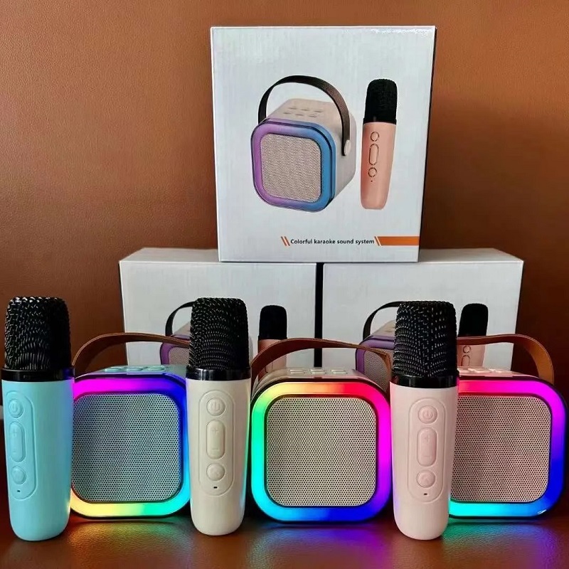 K12 Bluetooth مكبر صوت الكاريوكي مع 2 ميكروفونات RGB الإضاءة المحيطة الغناء المتحدث المنزل دعم هدية الطفل SD بطاقة TF