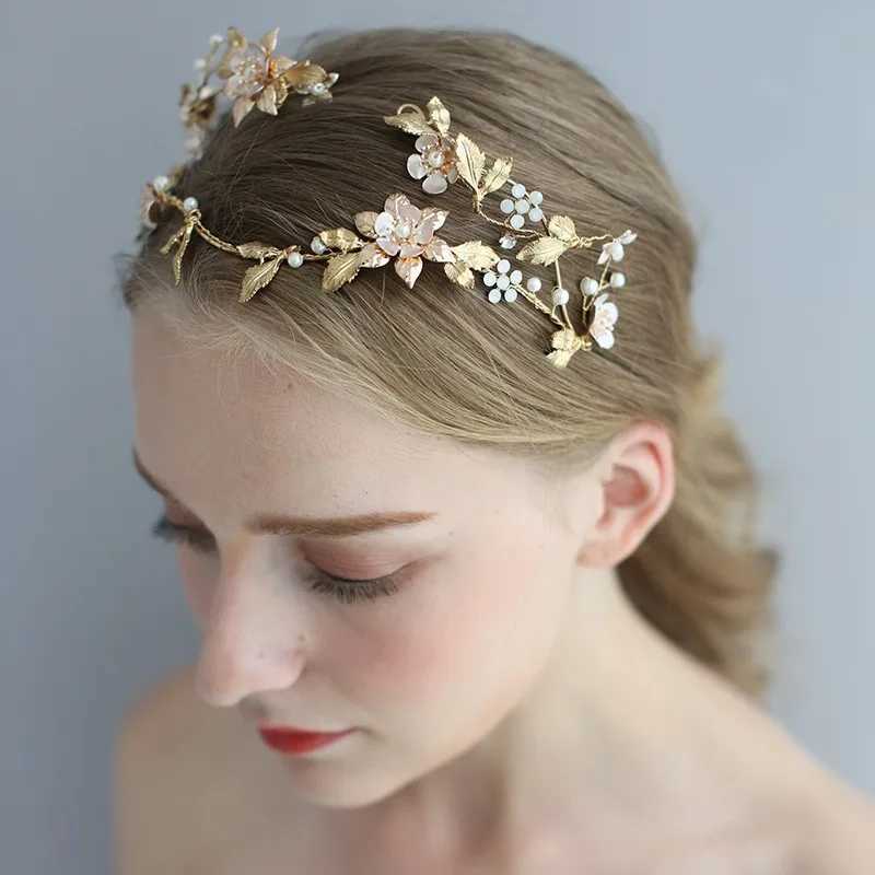 Bandons Golden Leaf Flower Wedding Headpiece Crown Water ACCESSOIRES DIAMAND ACCESSORIES MAINS MAINS BRIDAL BANQUE FEMAN