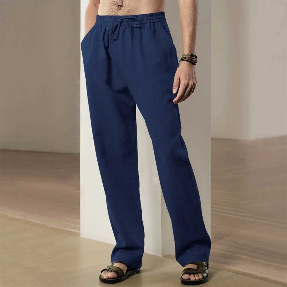 Calça masculina calças de praia de praia calças de férias havaianas algodão e calças de linho calças respiráveis masculino masculino masculino roupas masculinas