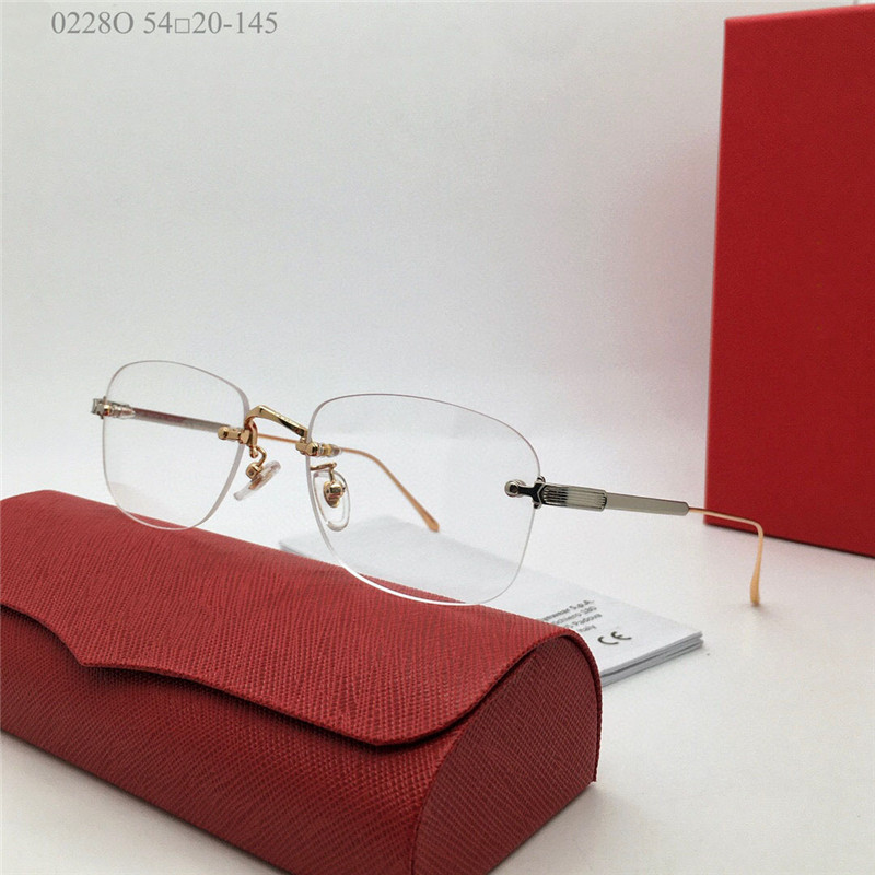 Novo design de moda quadrada vidro óptico lentes sem aro de moldura de metal homem e mulher estilo de negócios leve e fácil de usar o modelo de óculos 0228o