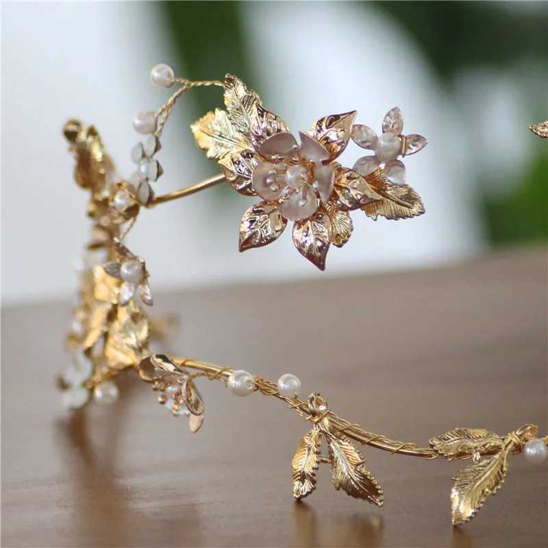 Bandons Golden Leaf Flower Wedding Headpiece Crown Water ACCESSOIRES DIAMAND ACCESSORIES MAINS MAINS BRIDAL BANQUE FEMAN