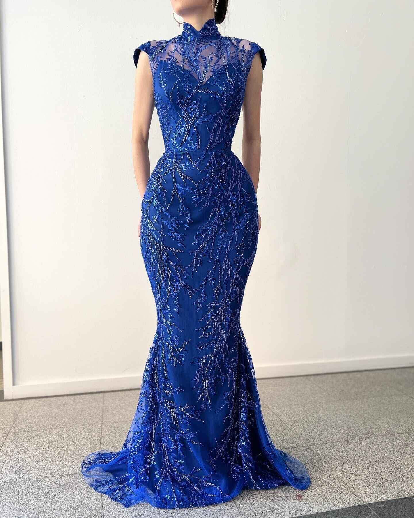 أنيقة Mermaid Prom Dresses Art Deco مستوحاة من الرقبة عالية الأكياس ، فستان القطار ، الفستان الدانتيل الدانتيل ، زخرفة السهرة المشاهير بالإضافة إلى حجم مخصص مصنوع L24738