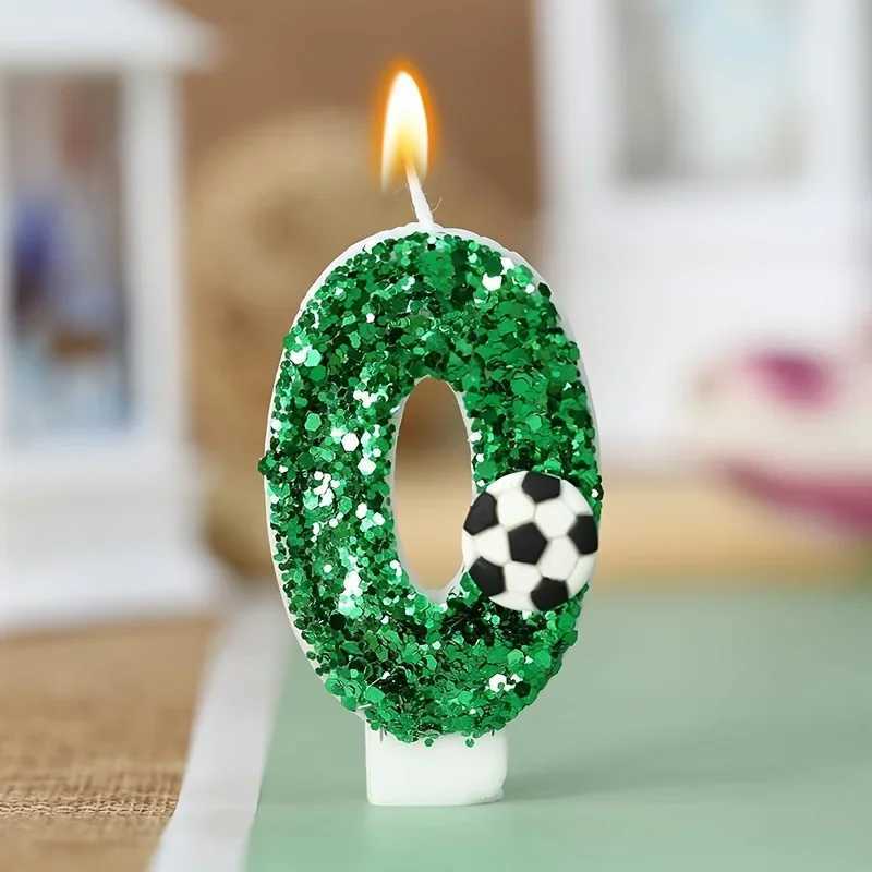 Bougies Green Football Birthdle Candle Gâteau Sparkling Digital Candle Cake Decoration avec Sequins Anniversary Celebration Supplies