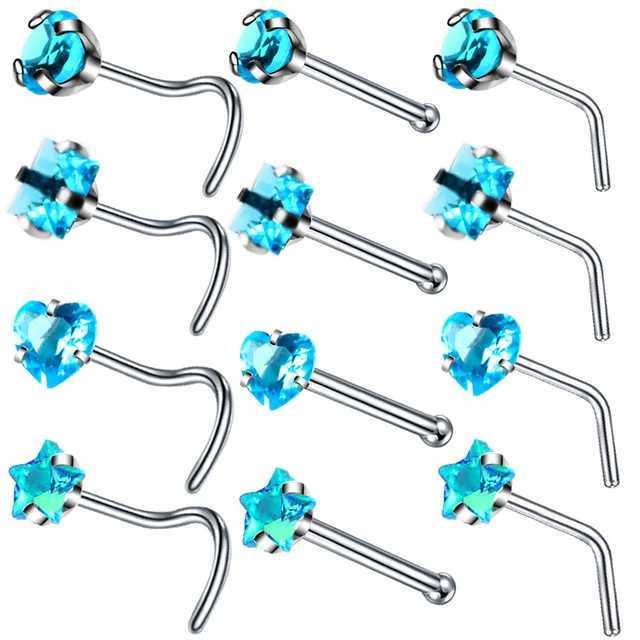 Body Arts Surgical Stalowe serce Pierścień nosowy Zestaw Prawdziwy gwiazda L Kształt Nosek Zestaw Swadździele Pierścienie Nosek i kołki Zakręcanie Nariz Lote D240503