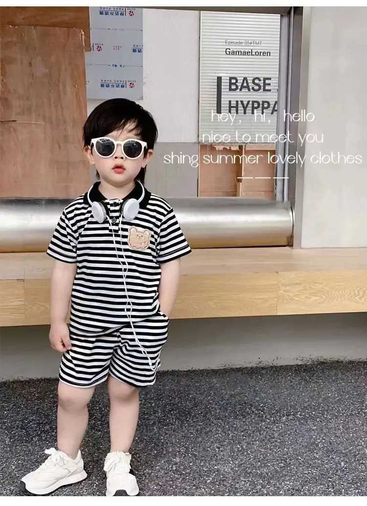 Kleidungsstücke Jungen Kleidung Kurzarmanzug für Kinder im Alter von 0 bis 5 Kleine Mädchen Kleidung Mode Stripe Muster Anzüge Kinder Clothl2405