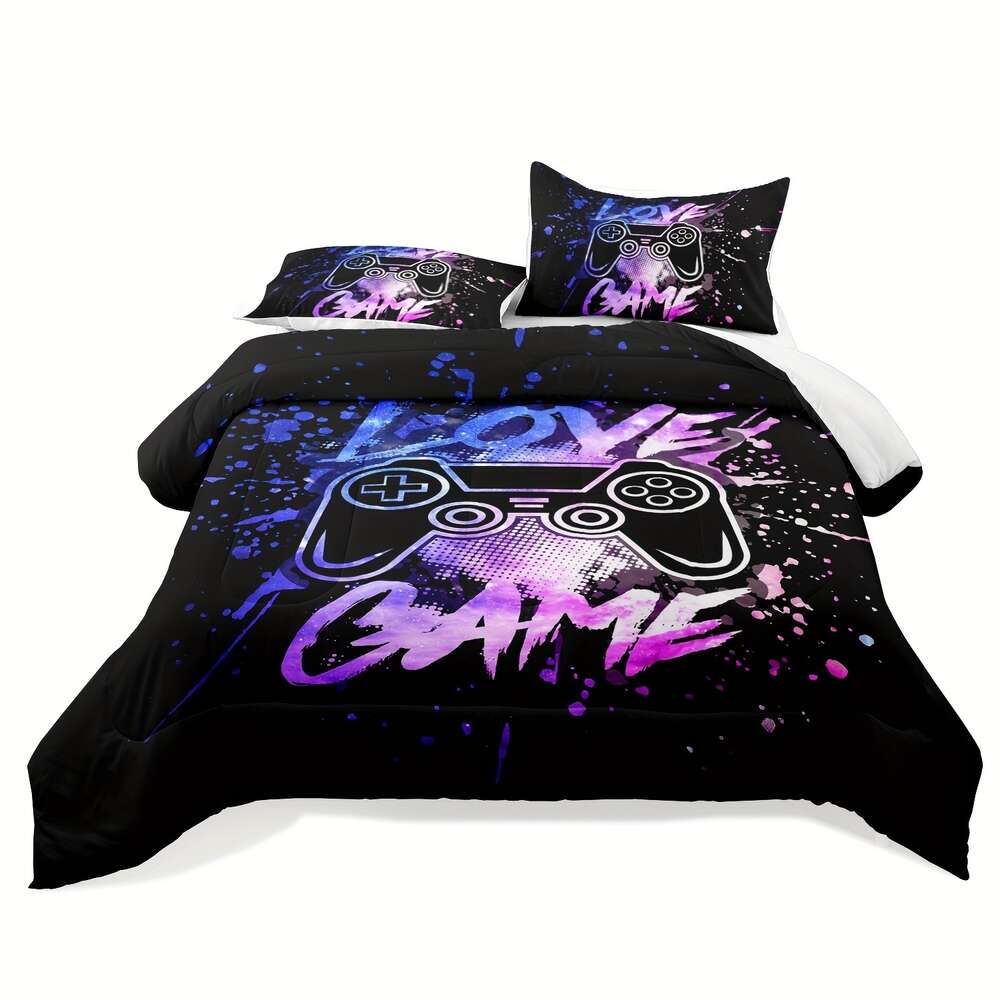 Duvet Cover Gamer Twin, Gaming Sets Boys Twin Size, Gaming Pedding Zestaw Neon Purple Blue Comborter Game Concoller Decor Gaming Room, zestaw pościeli gamepad dla chłopców nie