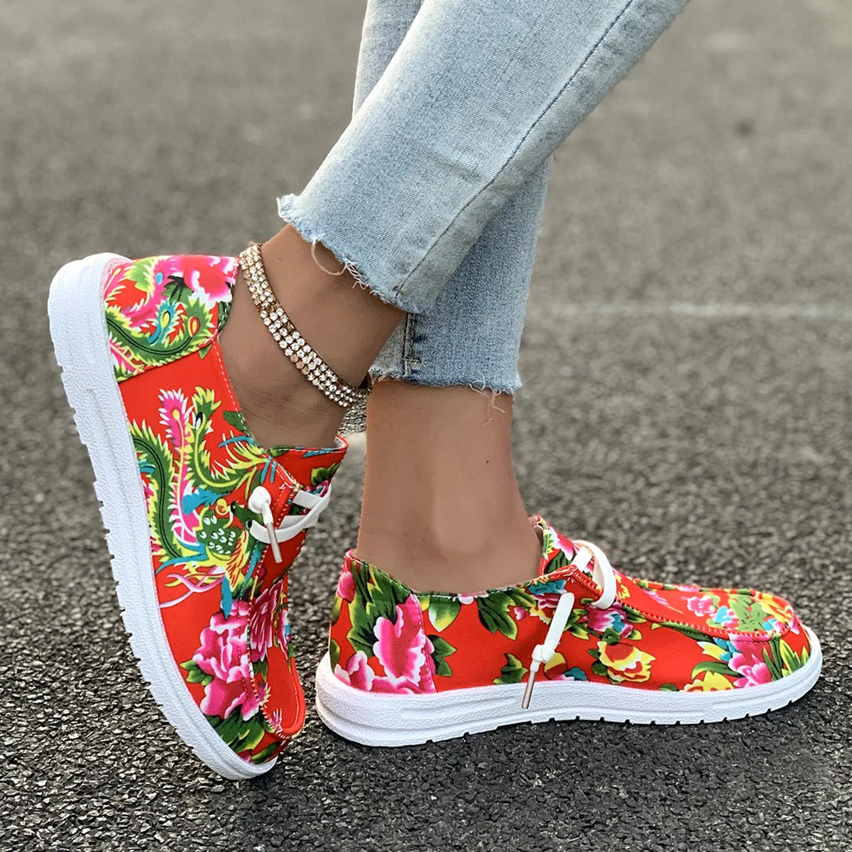 Flores Casual Womens Ladies Shoes planos com cabeças redondas #3