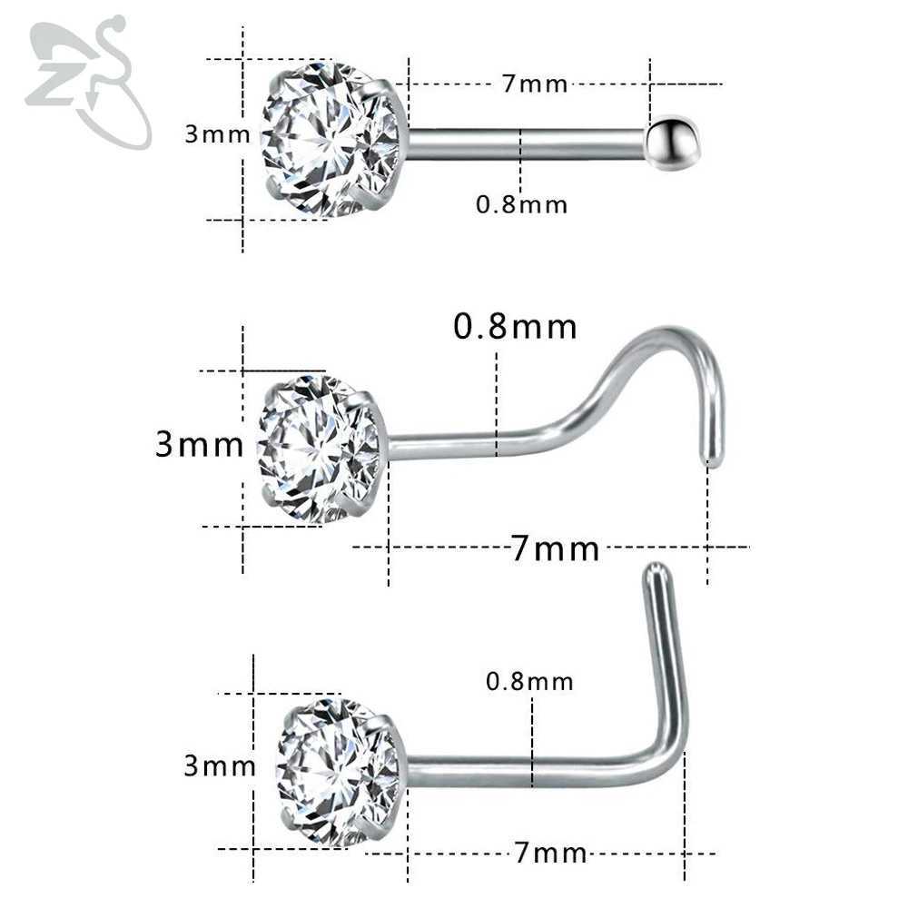 Body Arts ZS 3-roestvrijstalen neus neusbestuur set ronde hartster cz kristal neus piercings 3 mm l vorm neusgat piercing sieraden 20g d240503