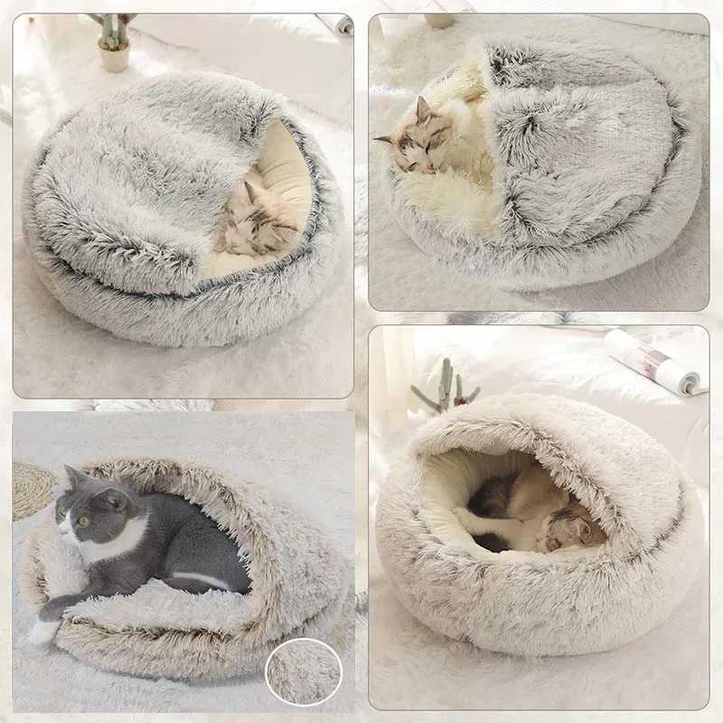 Letti gatti mobili letto compagnia cognello lungo inverno lussureggiante cuscino rotondo cuscino domestico caldo cestino da pet cagn cani da sonno sacca gatto nido di gatto gatto cani piccoli gatti