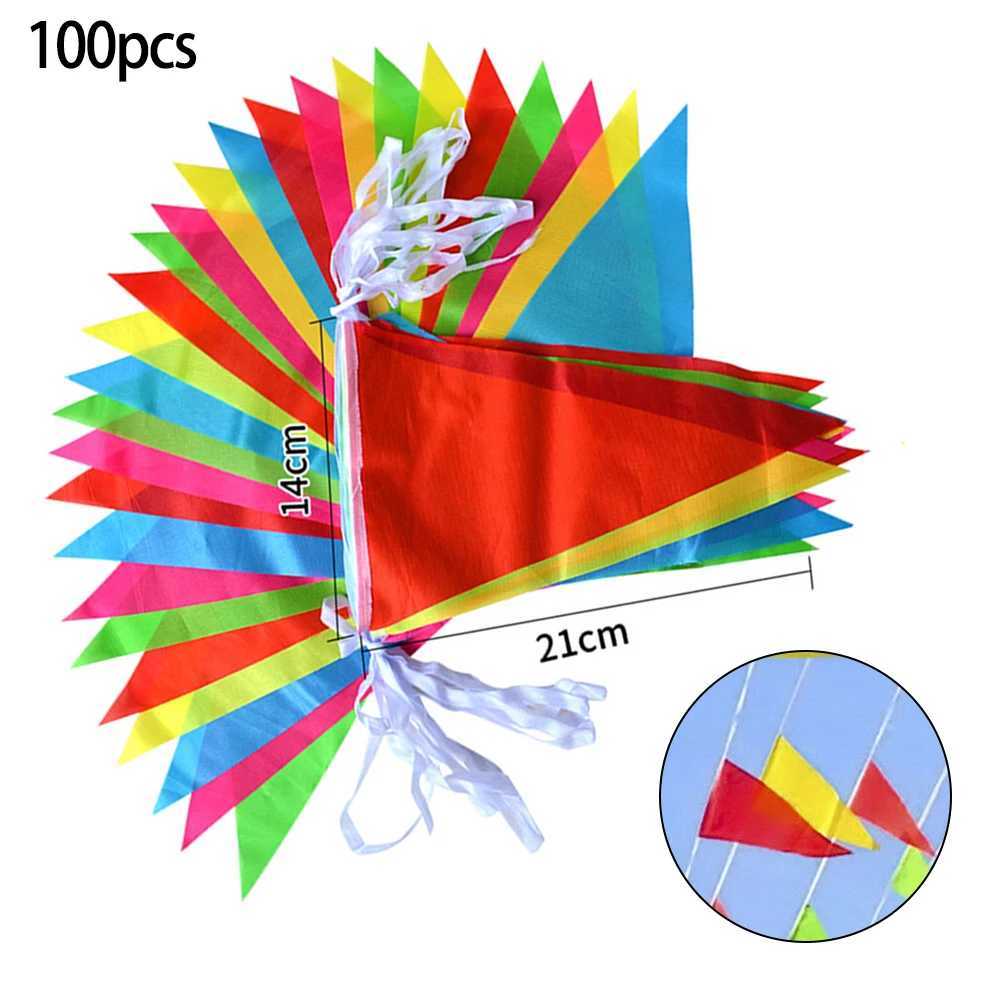 Bannerflaggen 50m 100 Flags mehrfarbige Dreiecks Flaggen Bunting Party Banner Dreieck Garland für Kindergarten Hochzeitsgeschäft Street Party Dekor Dekor