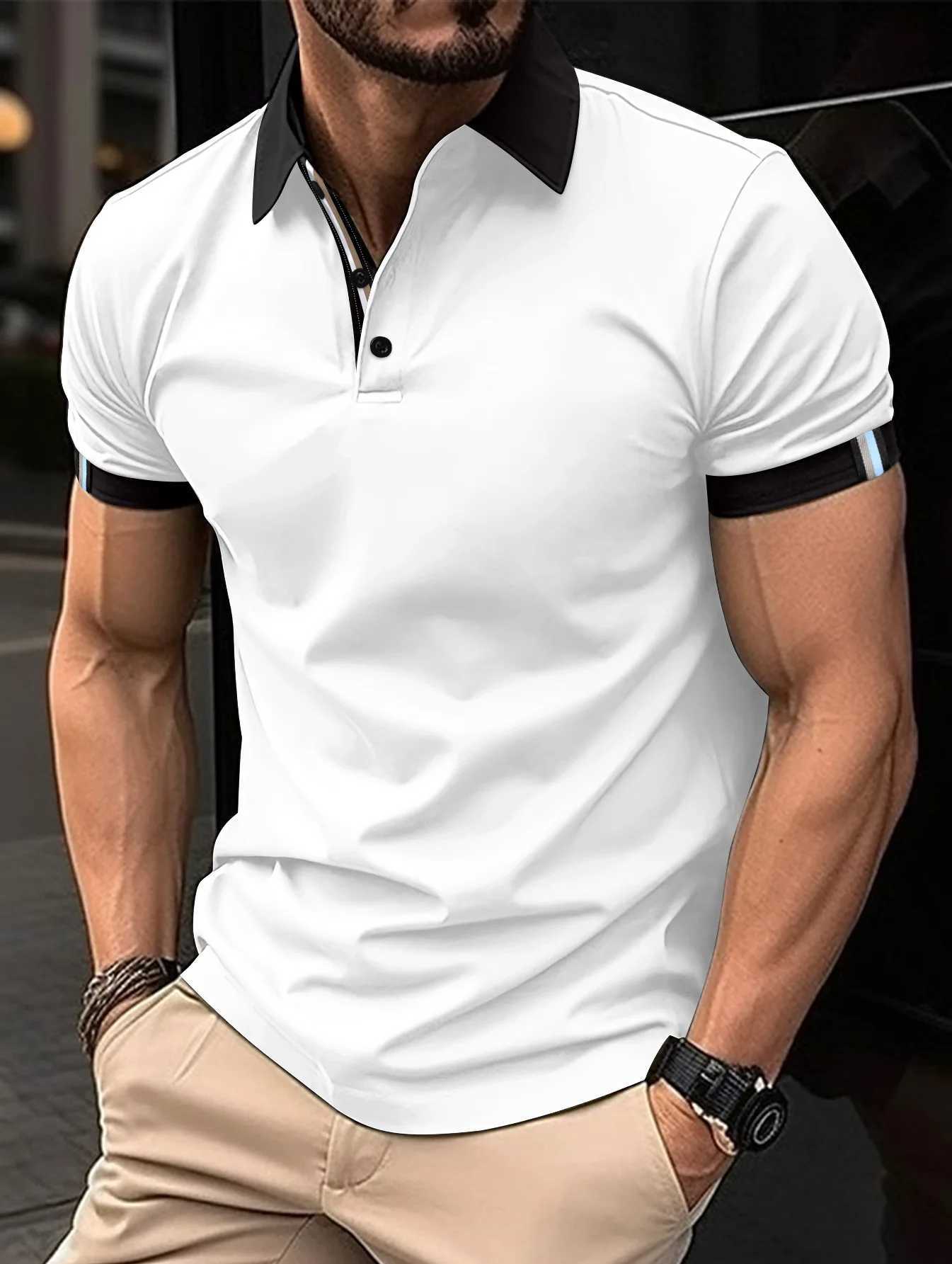 Polos maschile 2024 MENS POLLA MENS POLO SCHITT Cucca a colori solido Splicing Thirt slve slve t-shirt maschi