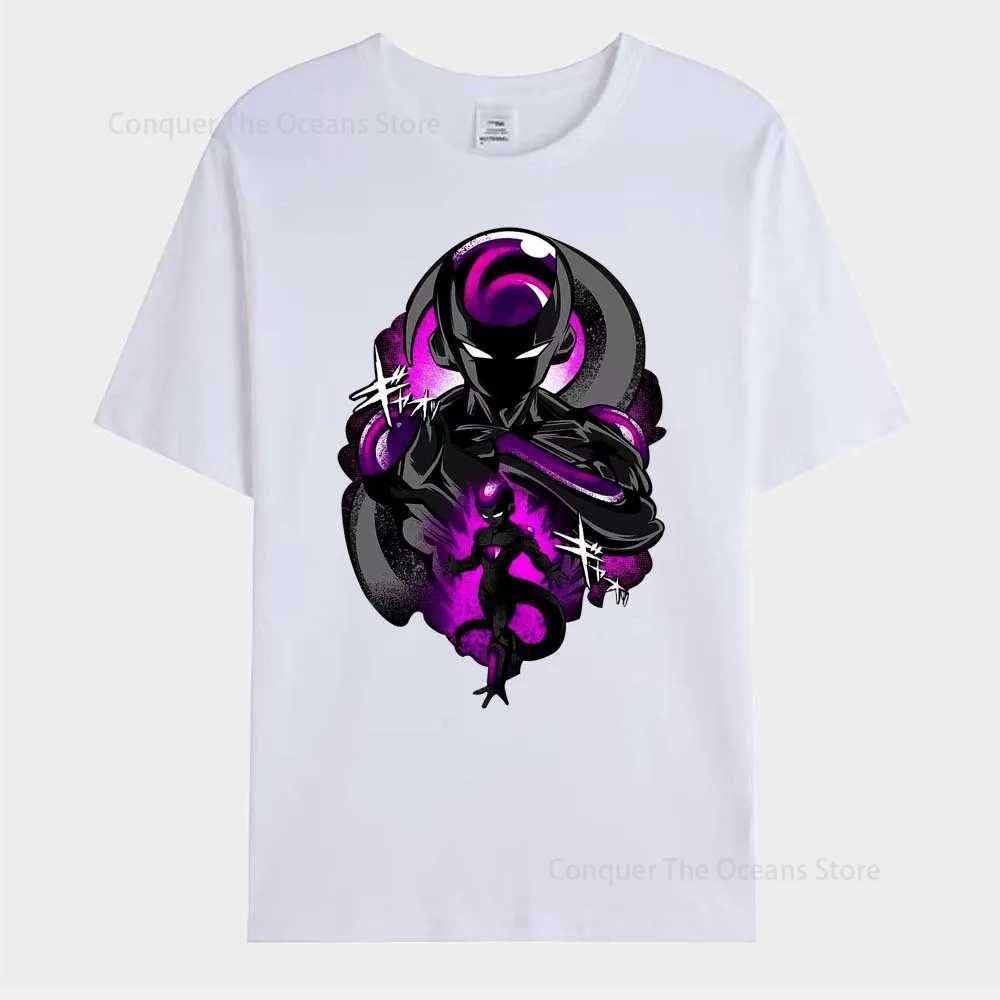 Camisetas masculinas de anime japonês frieza impressa de camiseta imprimida goku slves curtos slves cosplayt sherm sumum casual ts strtwear o-gola feminina tops t240506