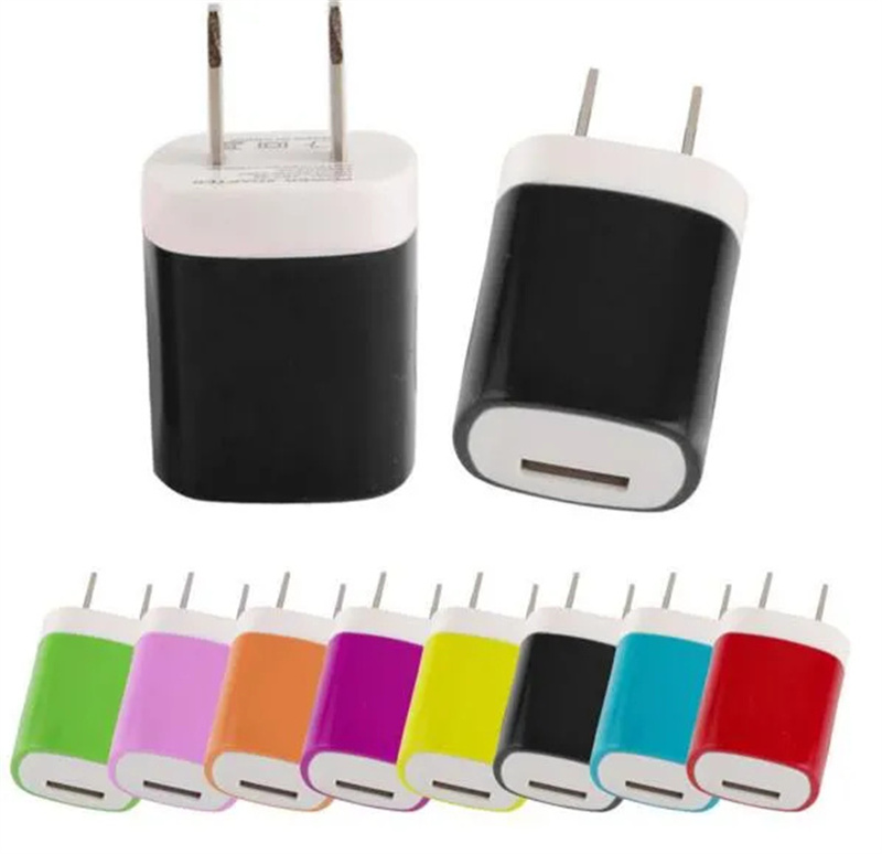 Snel opladen 5V 1A kleurrijke Home Plug USB Charger Power Adapter voor iPhone 5 6 7 voor Samsung S6 S7