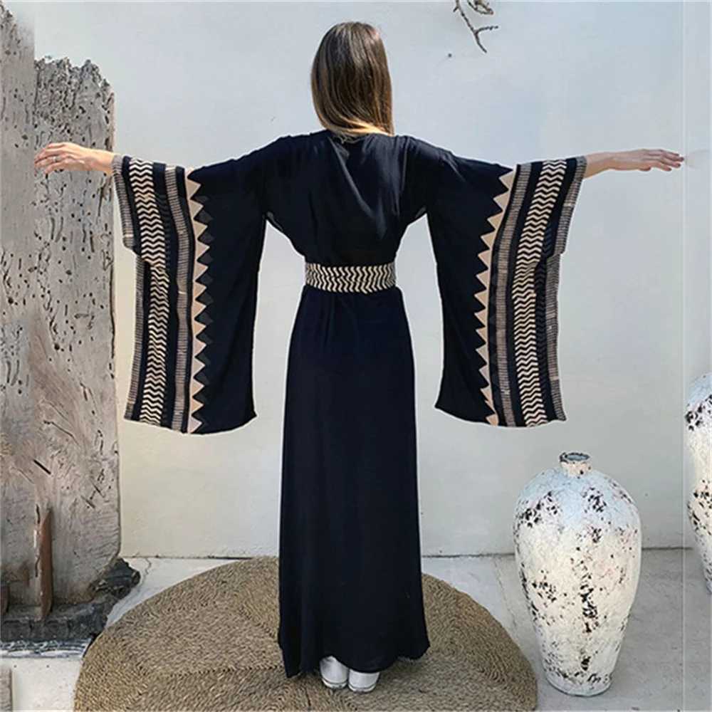 Femmes de plage usin 2022 Summer Bikini Cover-up Bohemian imprimé long kimono cardigan mousseline de mousseline de mousseline de set