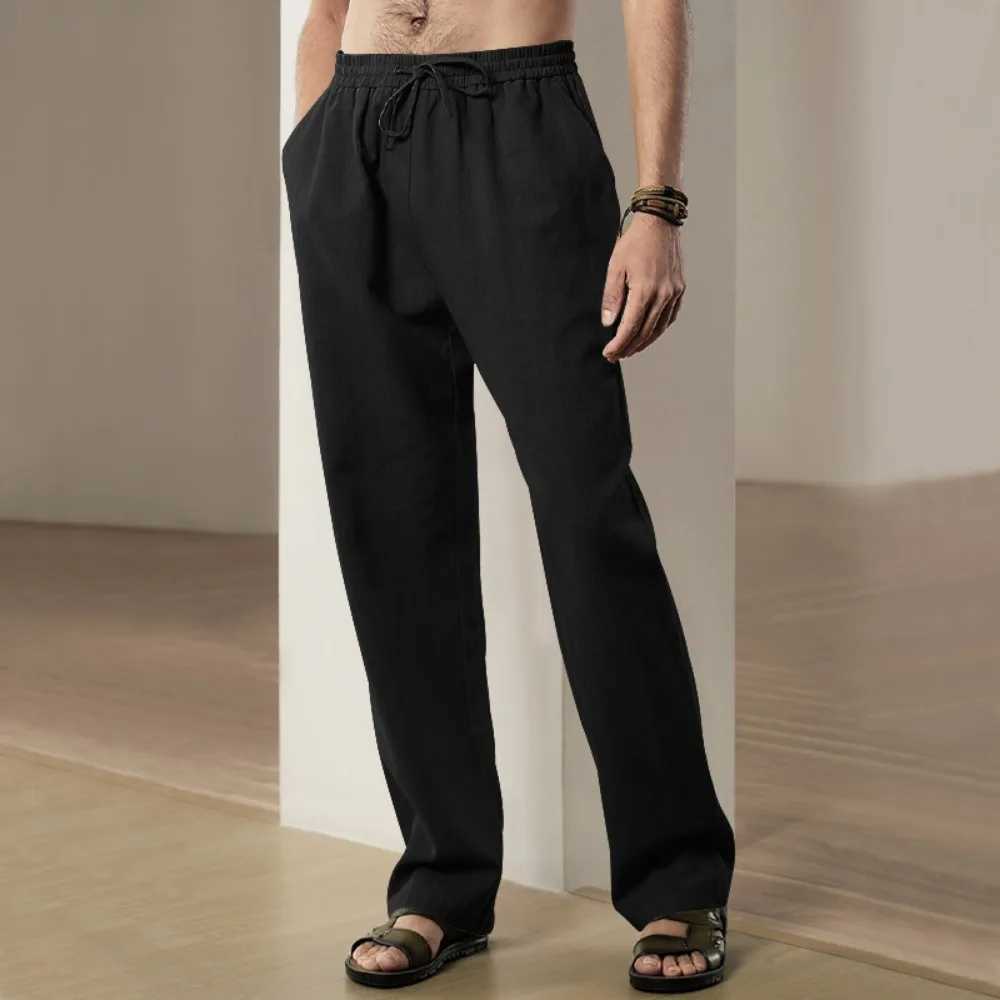 Calça masculina calças de praia de praia calças de férias havaianas algodão e calças de linho calças respiráveis masculino masculino masculino roupas masculinas