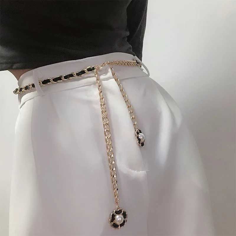 Ries Mymc Metal Taist Leather Chain Belt pour robe Luxury Woman Girls Gailsbands Decorative Robe Accessories Loues Stretch Stretch Stretch J240506