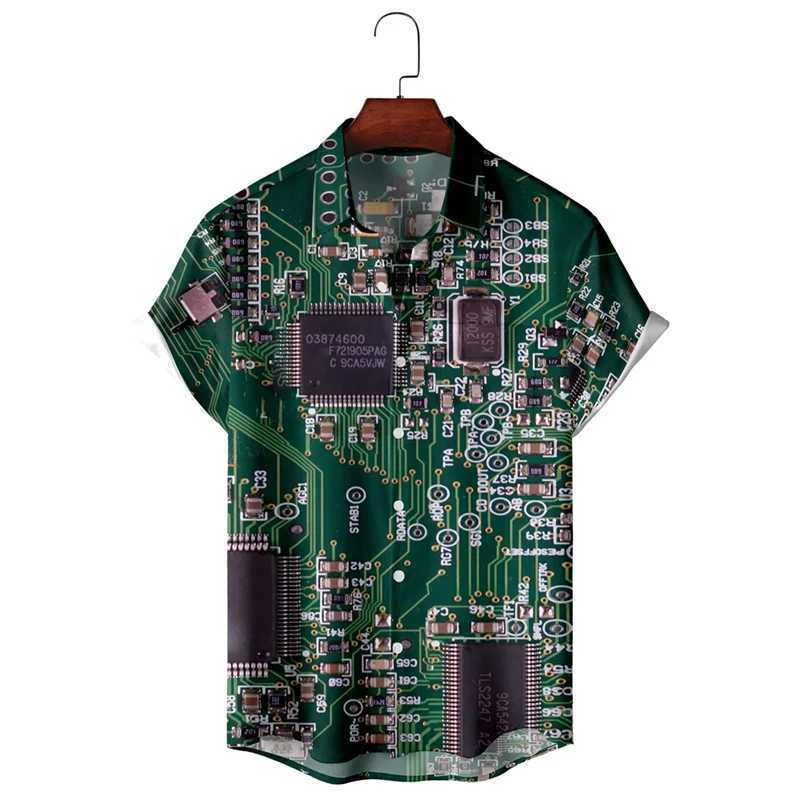 Herren lässige Hemden elektronischer Chip 3D -gedruckte Hemden für Männer Kleidung Vintage Motherboard Blusen Enginr Short Slve Button Persönlichkeit Männliche Tops Y240506