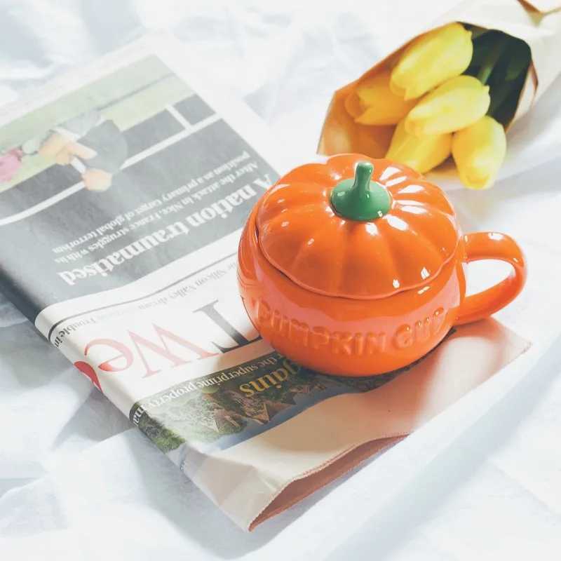 Tumblers Pumpkin Creative Water Cup Ceramic Thermos with Lid Exquisite Breakfast Oatmeal Heat-insulating Scalding-proof Milk H240506