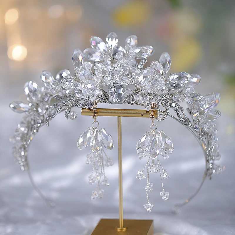 Wedding Hair Jewelry Luxurious Bride Hand-Made Crystal Bridal Headband Set Jewelry Headwear Crowns Tiaras Head Flower Wedding Hair Accessories