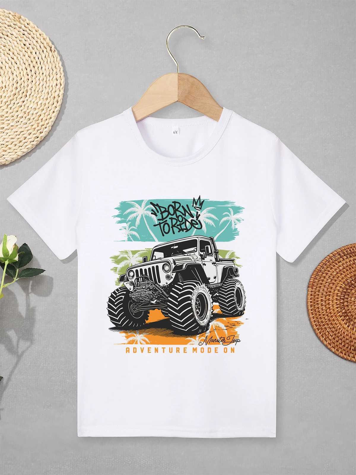 T-shirts Monster Truck Hipster Boys Shirt Summer Outdoor Adventure Fashion Childrens Clothing Korte mouw Black Tops Street Casual Teesl2405