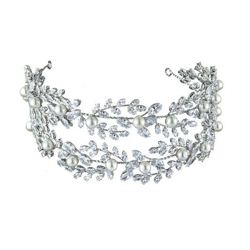 Bandons de mariage Accessoires de coiffure de mariée Diademes Crystal CZ Pearl Elegant Bride Tiaras and Crown Birthday Party Womens Bandband Q240506