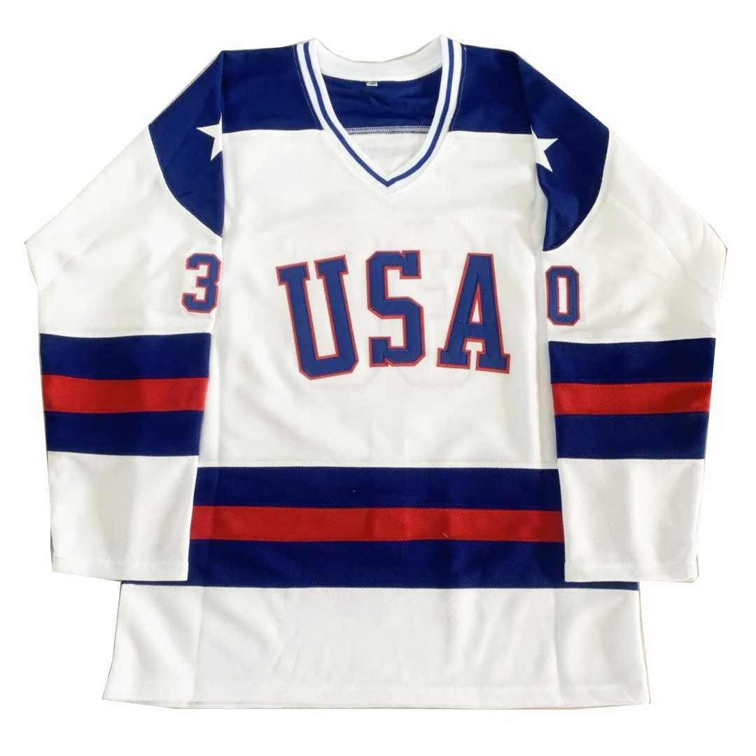 Heren T-shirts Ice Hockey Jersey 1980 USA 30 Craig 17 Ocallahan naaien borduurwerk buiten sportkleding jerseys training kleding wit blauw nieuw T240506