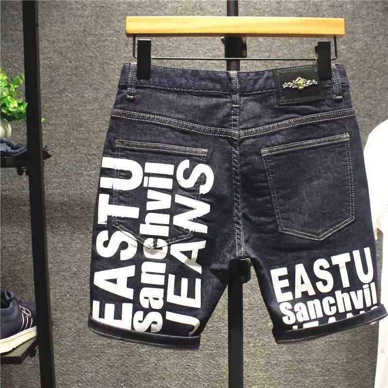 Męskie dżinsy 2023 Summer New Korean Printing Luxury Fashion Slim Fit Dżinsy Klasyczne dżinsowe męskie ulicy klasyczne Klasyczne 2405