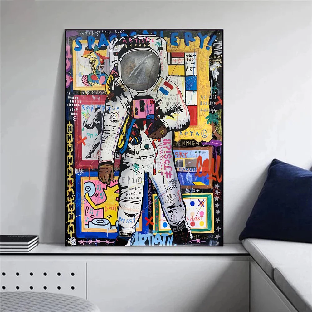 Astronauten personages portretten portretten wall art poster street graffiti abstract muurschildering moderne woning decor schilderij canvas prints foto's