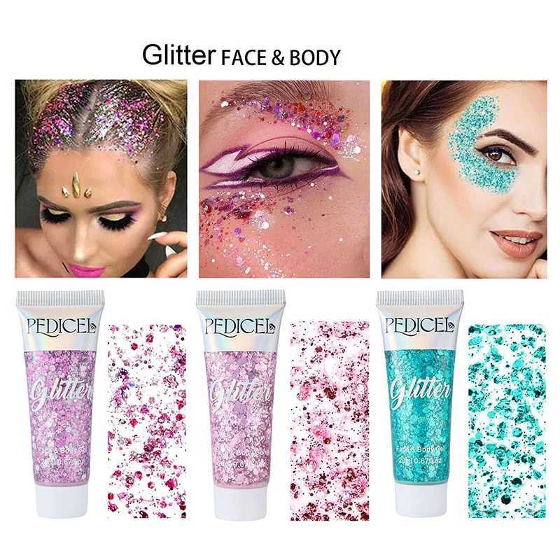 ZJZL Body Glitter Glitter Multifuncional Olhos Glitter Unha Cabelo Corpo Face Gel Gel Art Flash Flash Loose Creme com Smear Spoon Festival Glitter DECO D240503