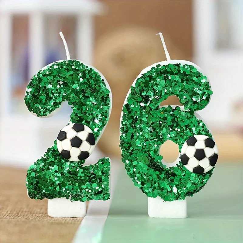 Bougies Green Football Birthdle Candle Gâteau Sparkling Digital Candle Cake Decoration avec Sequins Anniversary Celebration Supplies