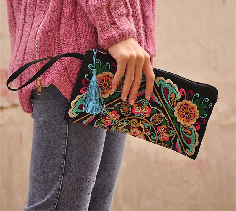 DHLCoin Purses National Style Embroidery Retro Cotton Phone Long Wallet For Women Mix Color