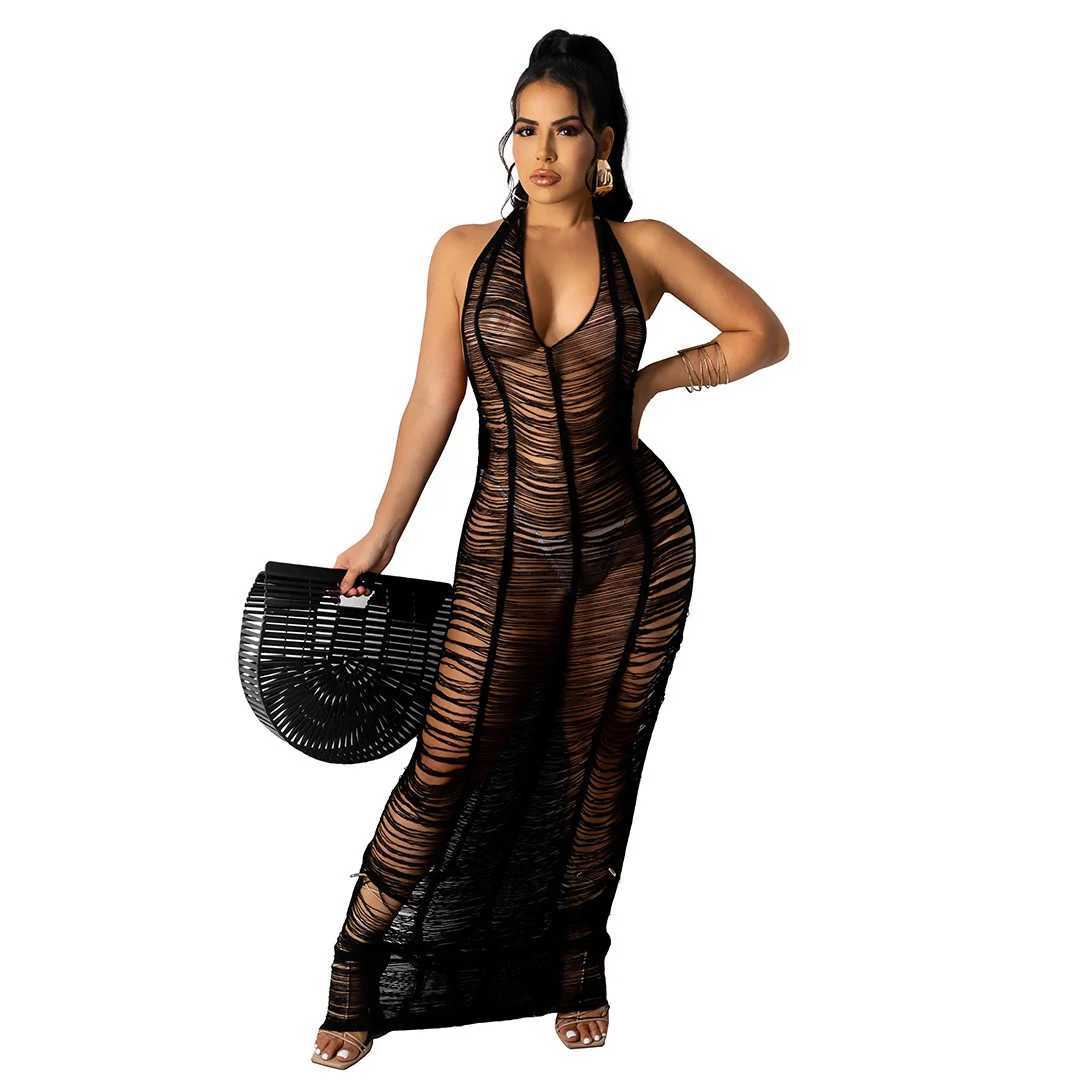 Femmes plage porte une vente chaude de maillot de bain femme 2021 Mesh d'été SHR Long Couvre de baignade Bikini Cover Ups Robe de plage Swimwwear Woman Clothes Y240504