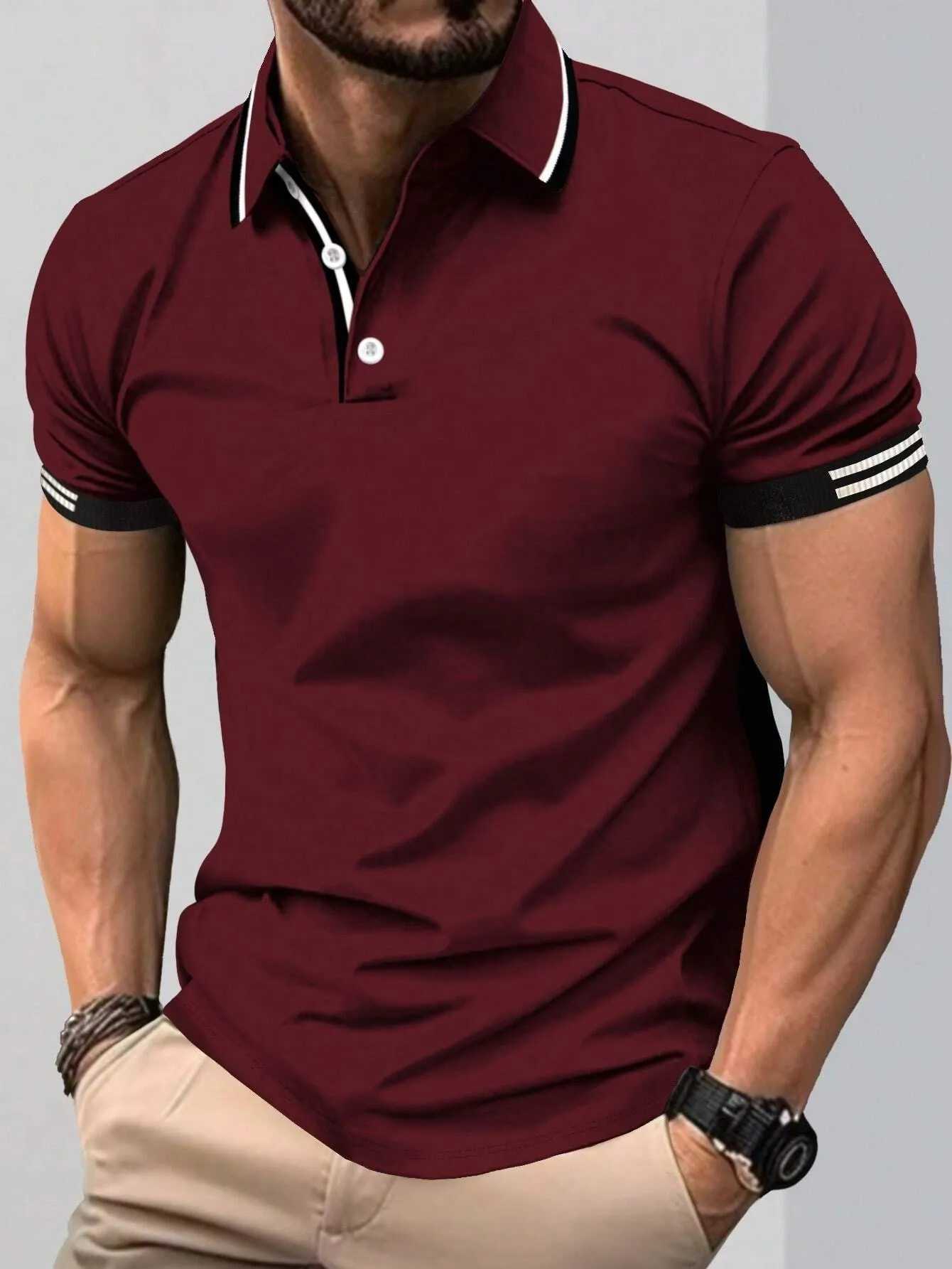 Heren Polo's Nieuwe zomerheren Polo shirt Kraag Kraag Kraagkraag kortglede pullover Casual Sports Solid Color Stand Collar Trend T-shirt voor man T240506