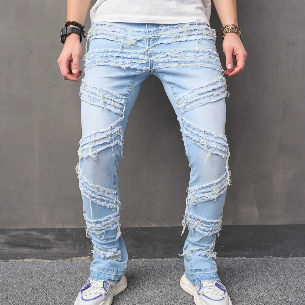 Jeans pour hommes de la rue pour hommes épissant des jeans à vélo ultra-minces