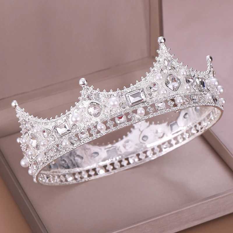 Wedding Hair Jewelry Vintage Wedding Crown Tiara Crystal Pearl Round Baroque Bridal Headdress Crown Wedding Hair Accessories Bridal Crown Headwear