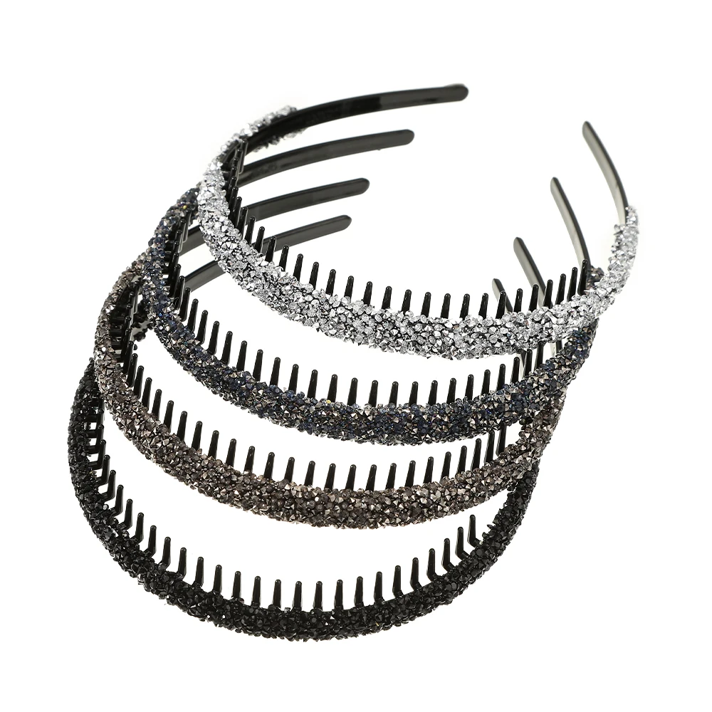 20stAwaytr Luxury Non-Slip Rhinestone Hair Hoops Bands Women Tooth Elastic pannband för kvinnor Glänsande hårhår