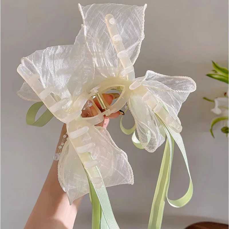 Other VANIKA Fashion Cloth Long Tassel Bow Hair Clip Ladies Summer Elegant Ribbon Ponytail Clip Headdress Hair Accessories Gift