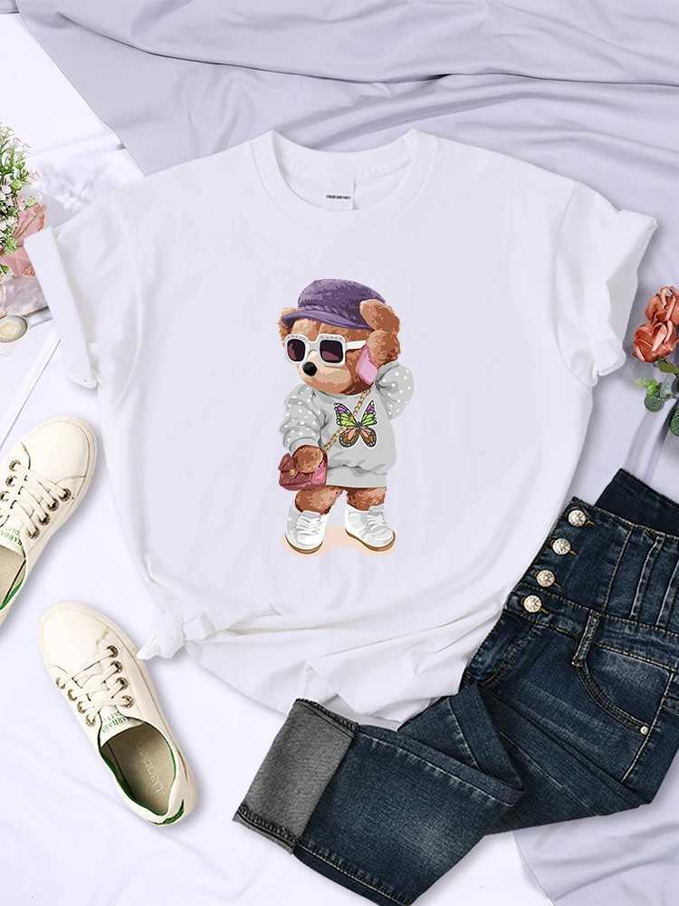 Women's T-Shirt Fashionable Teddy Bear Girl Cute Print T-shirt Womens casual breathable short sleeved summer soft and comfortable T-shirt Hip Hop T-shirtL2405