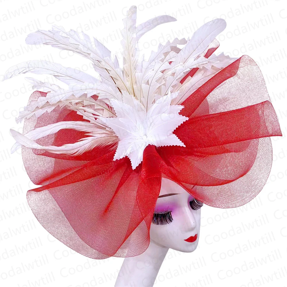 Kentucky Derby Big Fascinator Hat Women Wedding Elegant Feather Pillbox Cap Royal Party Headpiece Ladies Evening Church Chapeau