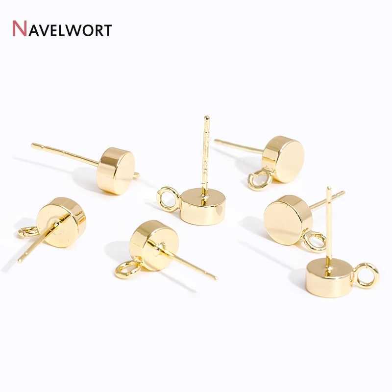 Estudio de 14K Gold Brass Round Post Postings con hallazgos de accesorios de arete de lados de salto abierto para joyas que hacen D240426