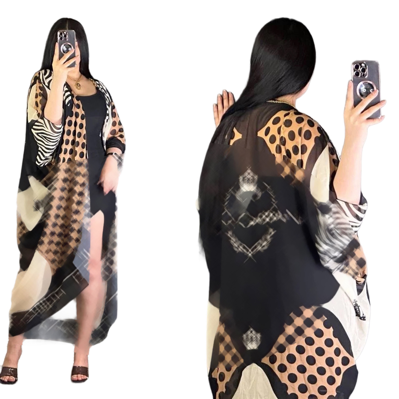 Luxe één stuk cover-ups Dresses Women Fashion Print Sheer Mesh Loose Dress gratis schip